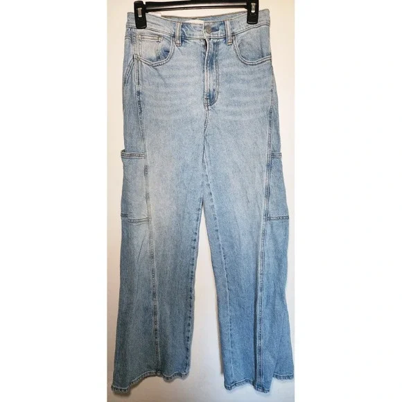 PacSun Stretch Wide Leg Carpenter Jeans Light Wash Blue High Rise Womens Size 26 - Picture 2 of 11